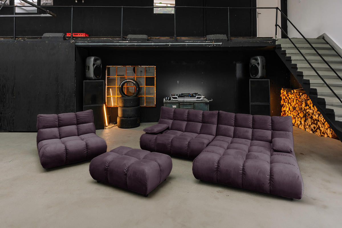 SITZGRUPPE VIVIEN 3ER SET Violett Velvet - Violett, Kunststoff/Textil (359/85/510cm) - KAWOLA