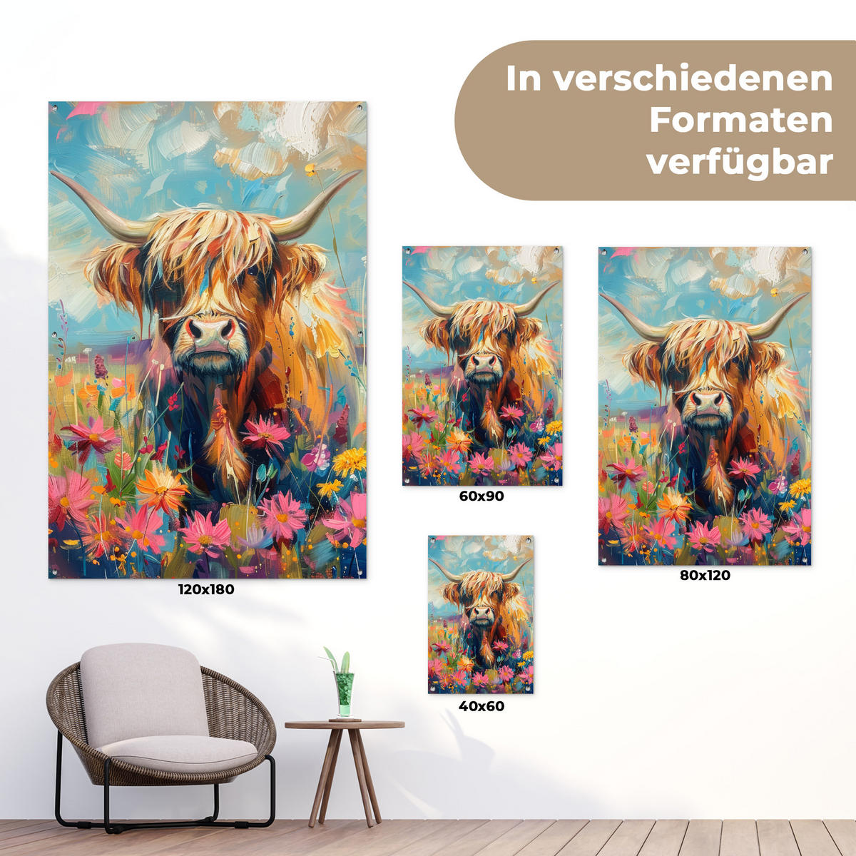 ZAHRADNÍ PLAKÁT Skotský horal - Příroda - Barevné - Květiny 80x120 cm - světle modrá, plast (80/120/0.2cm) - OnlyWow