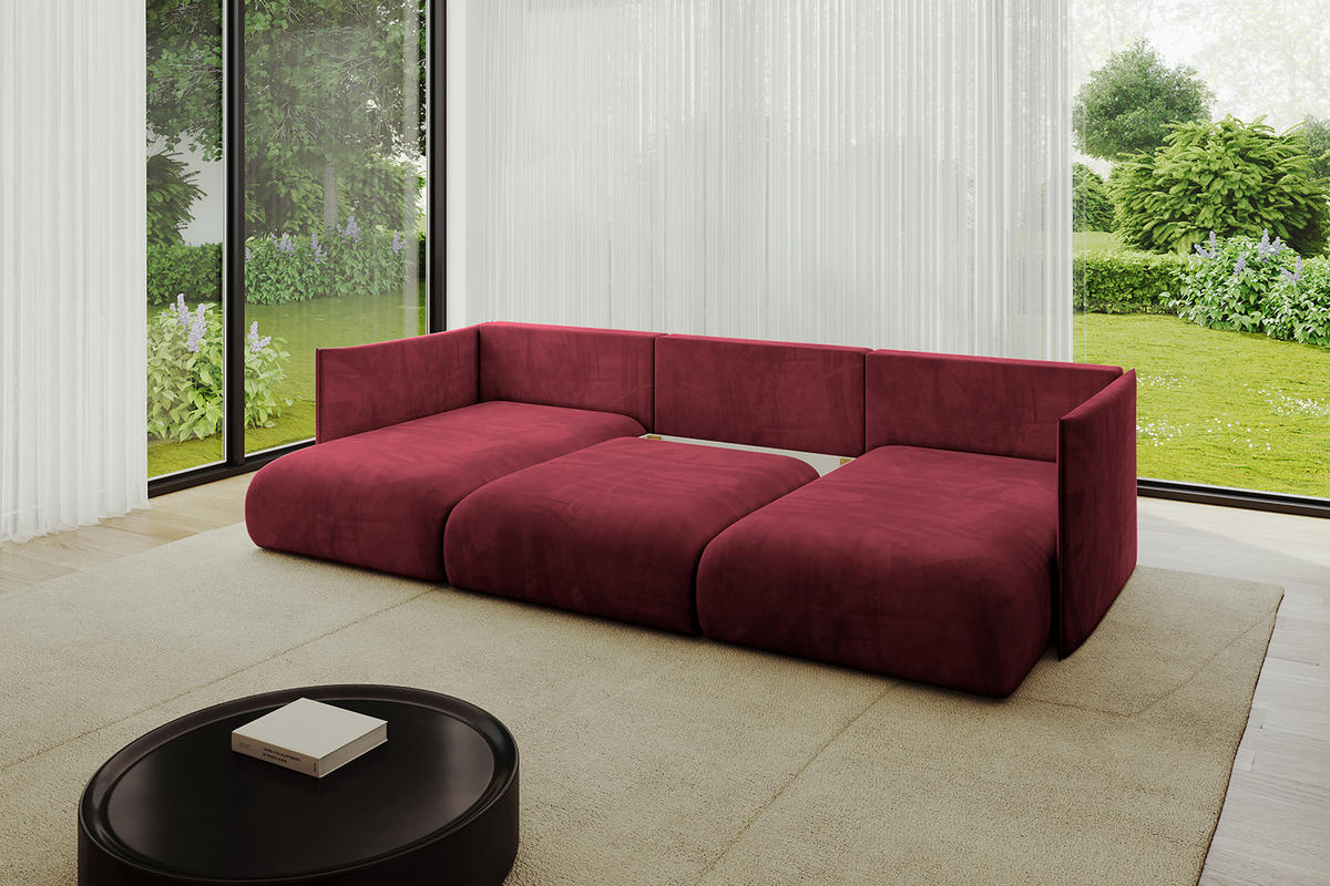 WOHNLANDSCHAFT mit Schlaffunktion und Bettkasten ONESK-U 304x165x40 Bordeauxrot Velours - Bordeaux, Holzwerkstoff/Kunststoff (304/90/165cm) - ALTDECOR