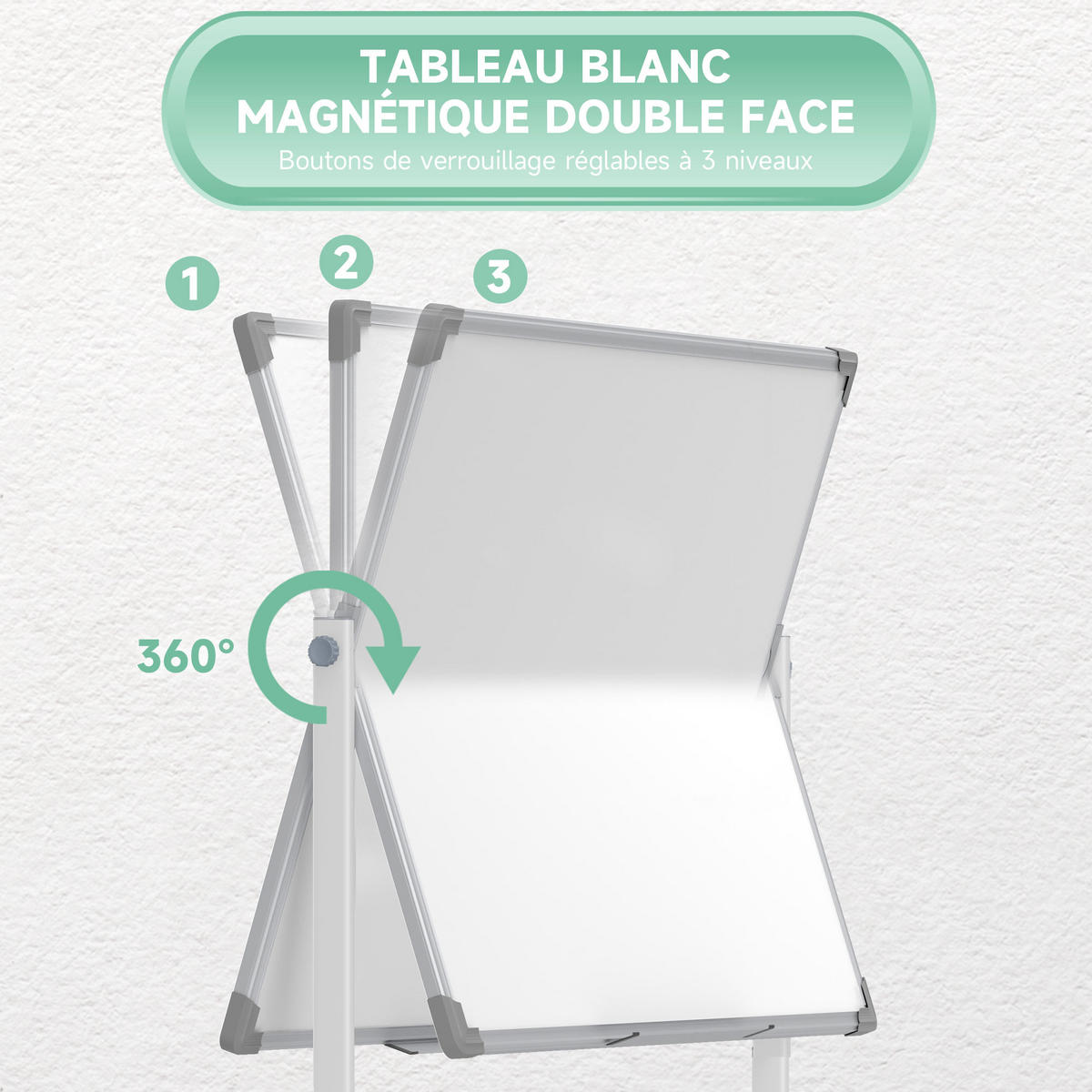 MAGNETTAFEL DE-16697 doppelseitig, drehbar, 120x90 cm Weiß - Weiß, Metall (50/165/127cm) - ComfortXL