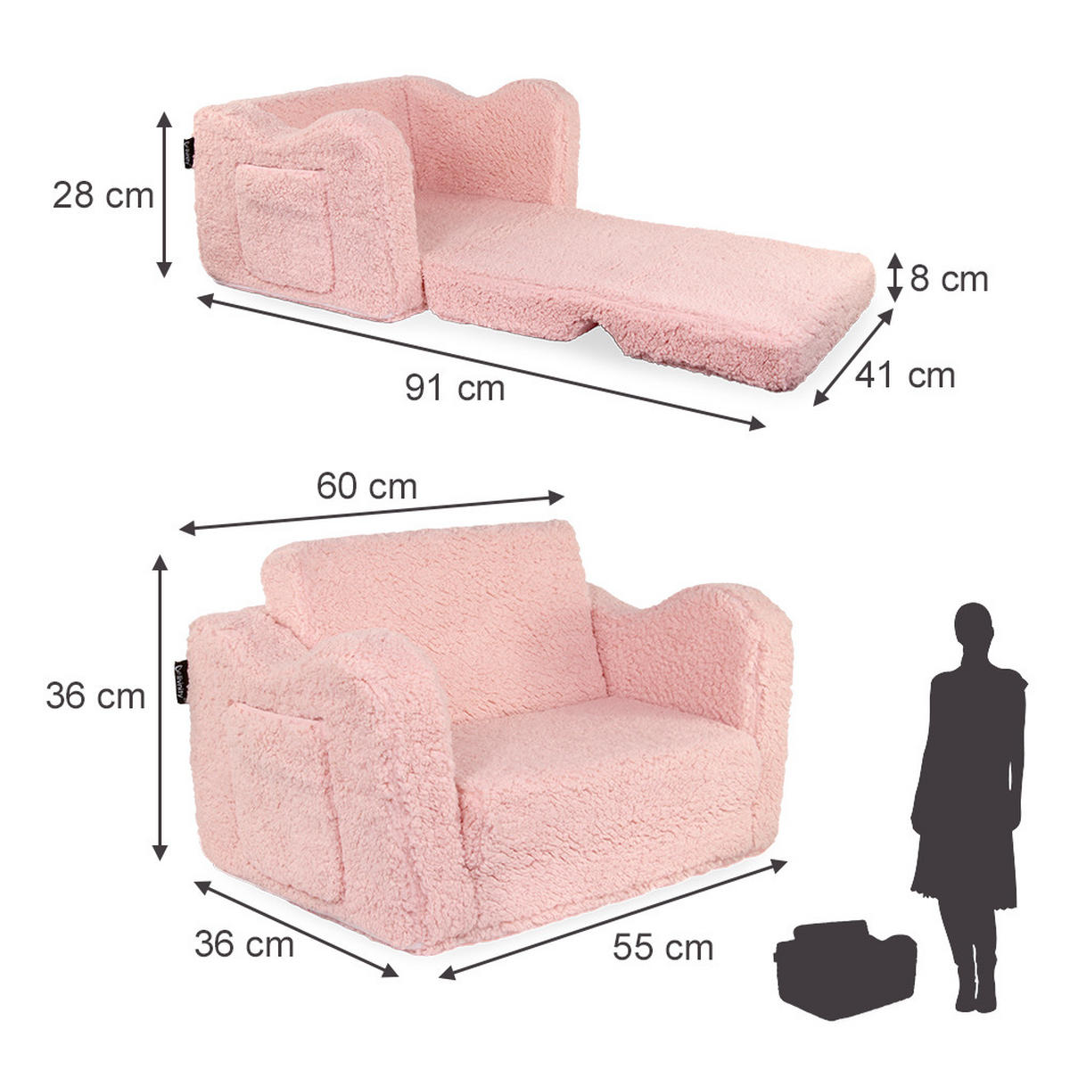 KINDERSESSEL Conni Rosa 60 x 36 cm ausklappbar - Pink, Textil (60/36/36cm) - Vicco