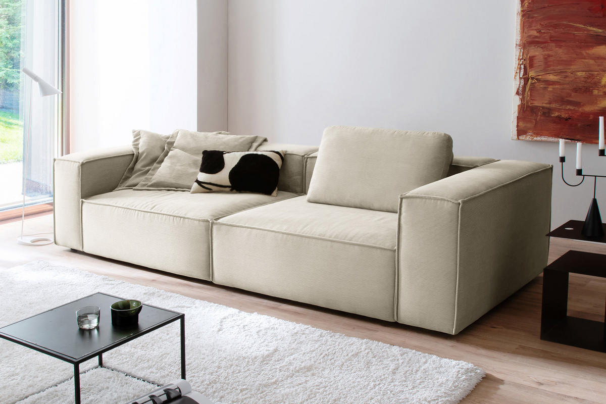 SOFA CARMO Weiß Cord - Schwarz/Weiß, Kunststoff/Textil (306/68/118cm) - KAWOLA