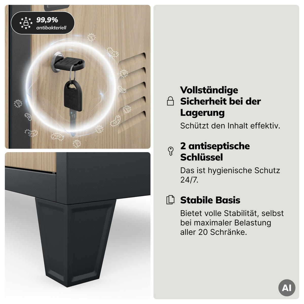 ARBEITSSCHUTZ-SPINDSCHRANK ROBERT 172x136x45 cm - Anthrazit/Sonoma Eiche, Metall (136/172/45cm) - Jan Nowak