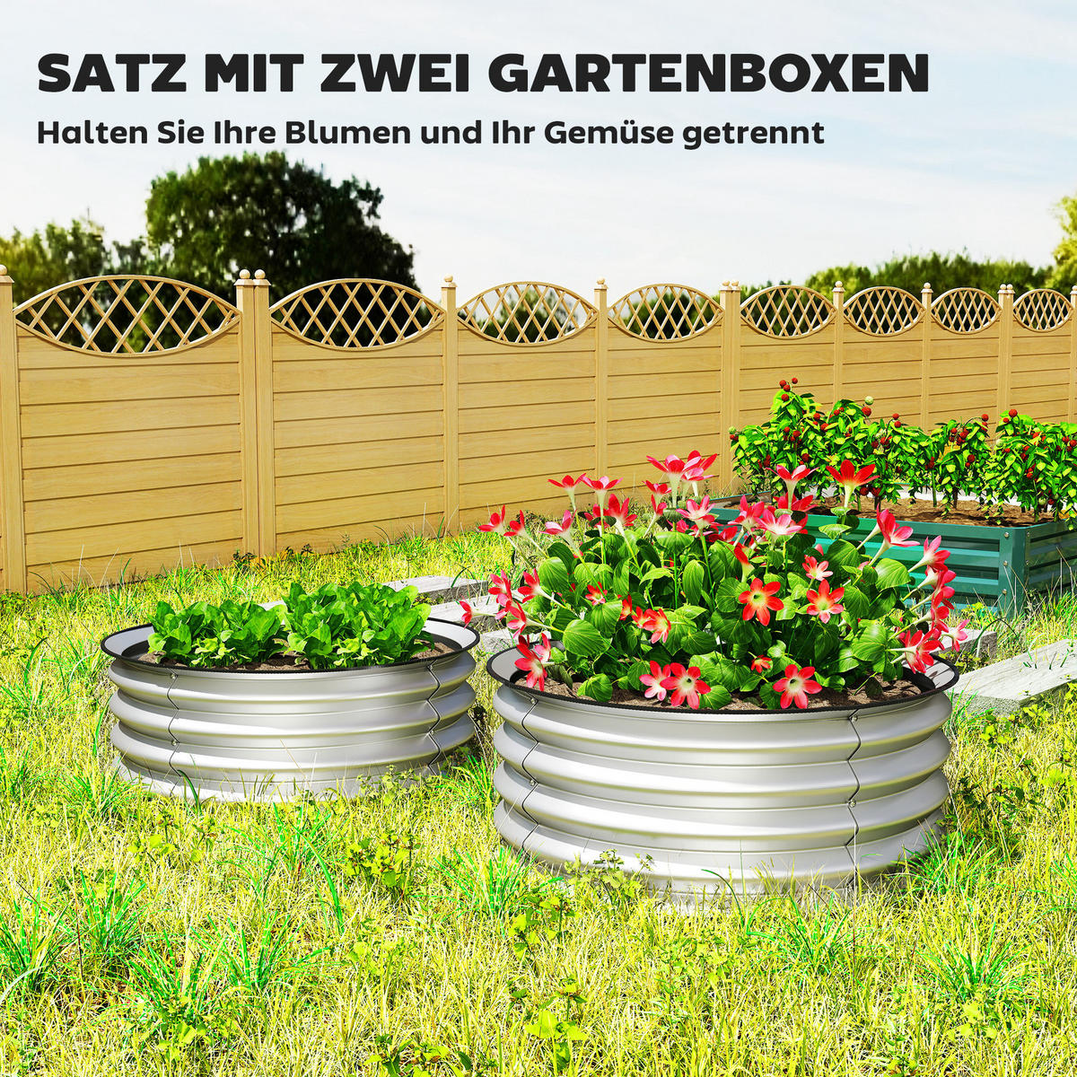 HOCHBEET aus Metall, 2er Set Blumenkasten, Gemüsebeet für Garten, Balkon, Silber - Silberfarben, Metall (60/30/60cm) - Outsunny
