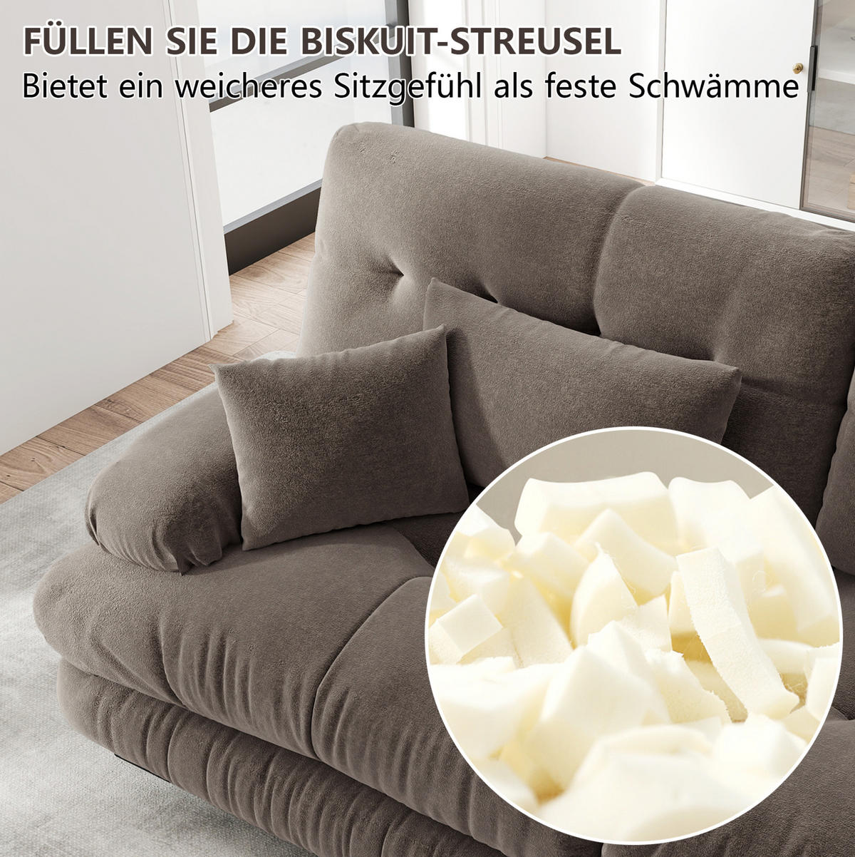 ECKSOFA aus Chenille 406x145x81 cm in Braun mit beweglichem Ottoman - Braun, Textil (145/81/406cm) - Modfu