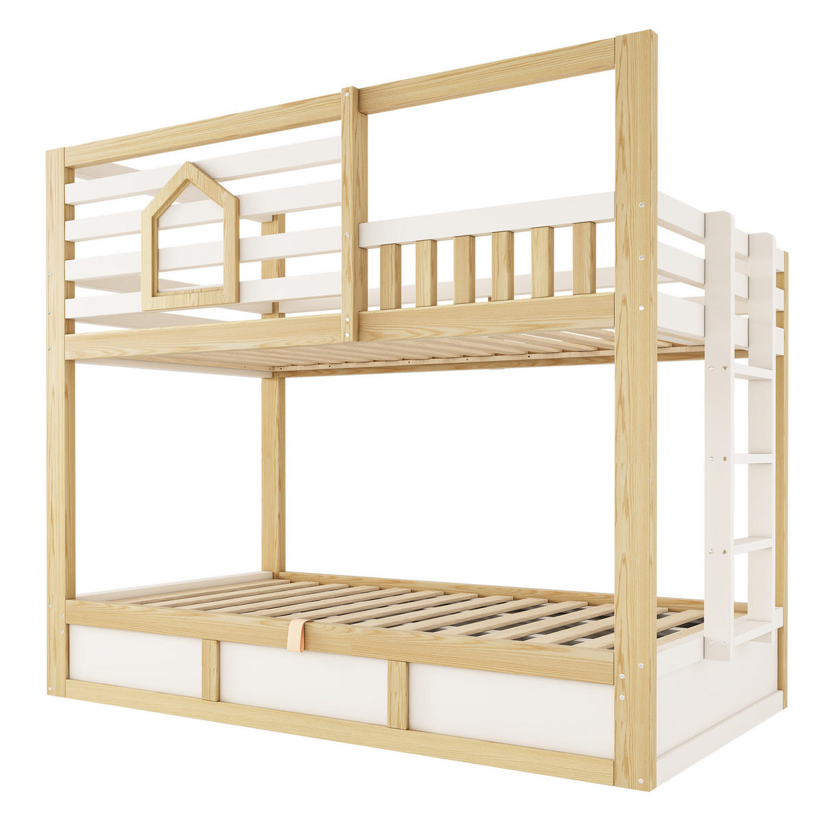 ETAGENBETT Kinderbett 90/200 cm aus Holz mit Hydraulik-Stauraum im Hüttenstil Weiß/Eichefarben - Weiß, Holz (90/200cm) - Modenvie