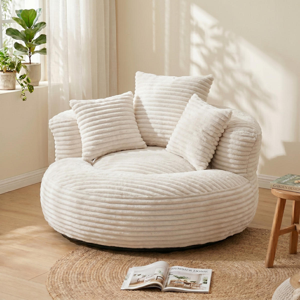 SITZSACK Cord,Sofa mit 3 extra Kopfkissen,Beige - Beige, Textil (108/52/108cm) - LVHOM