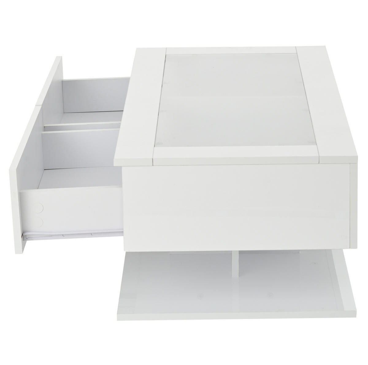COUCHTISCH 100/50/35 cm in Weiß mit 2 Schubladen und LED-Beleuchtung - Weiß, Holzwerkstoff (100/50/35cm) - Flora Grace