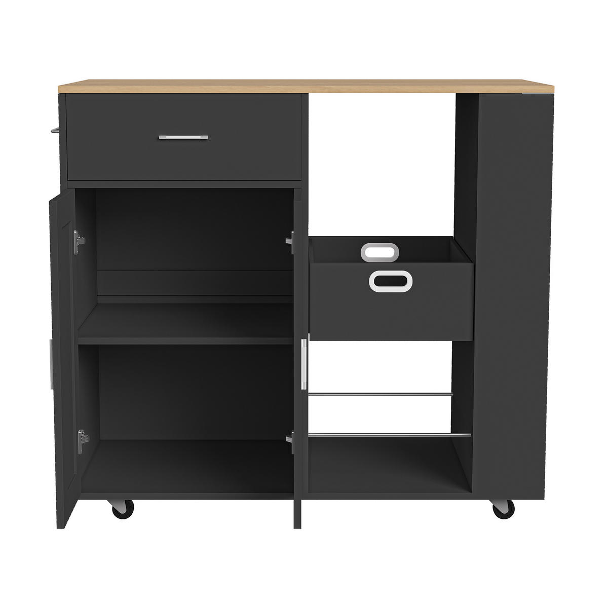 KÜCHENINSEL mobil eichenplatte schwarz stauraum - Schwarz, Holzwerkstoff (46/92/102cm) - SHOPENTRA