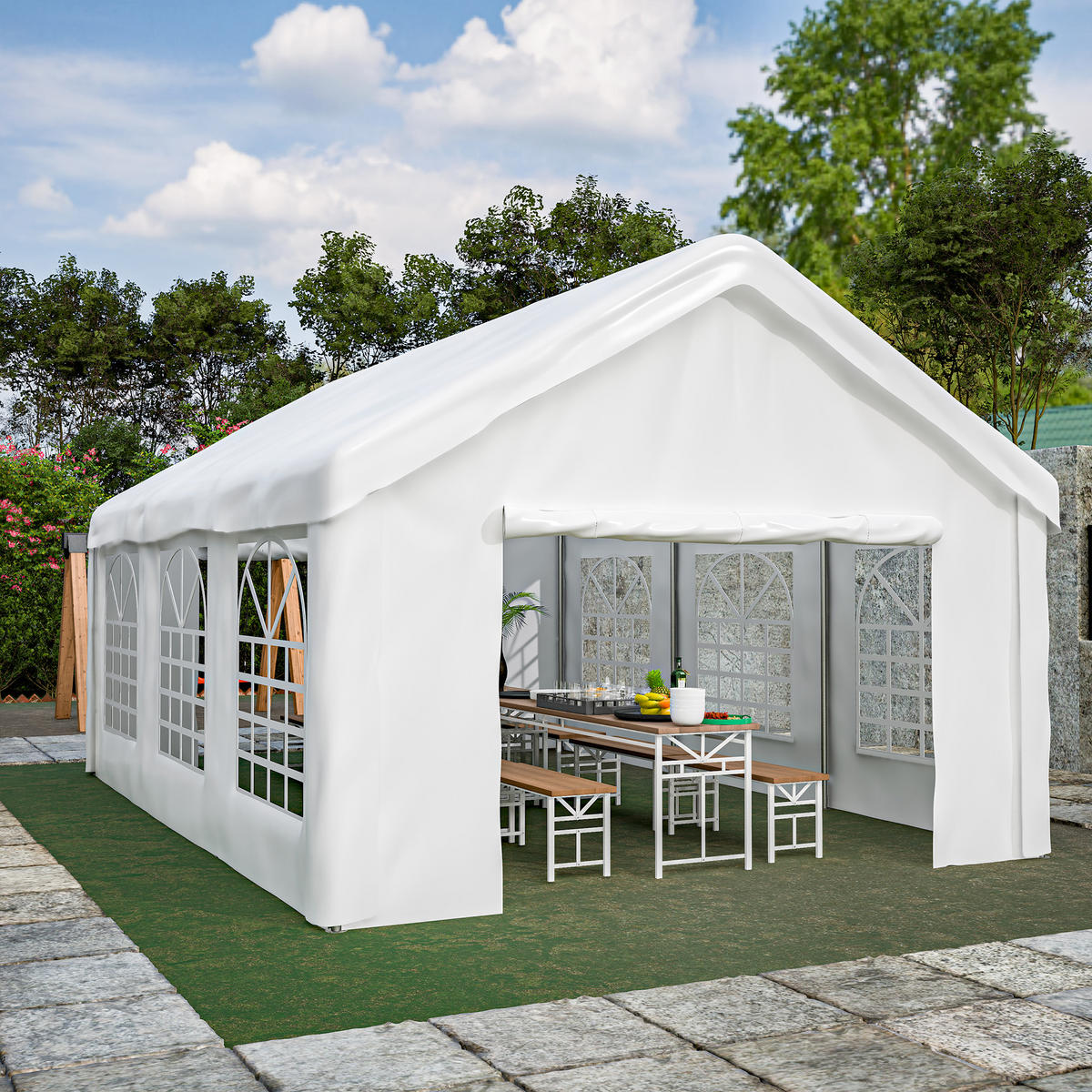 KLEINGARAGE aus Stahlrohr & PE-Oxford 601x400x281 cm in Weiß - Weiß, Metall (400/281/601cm) - Modfu