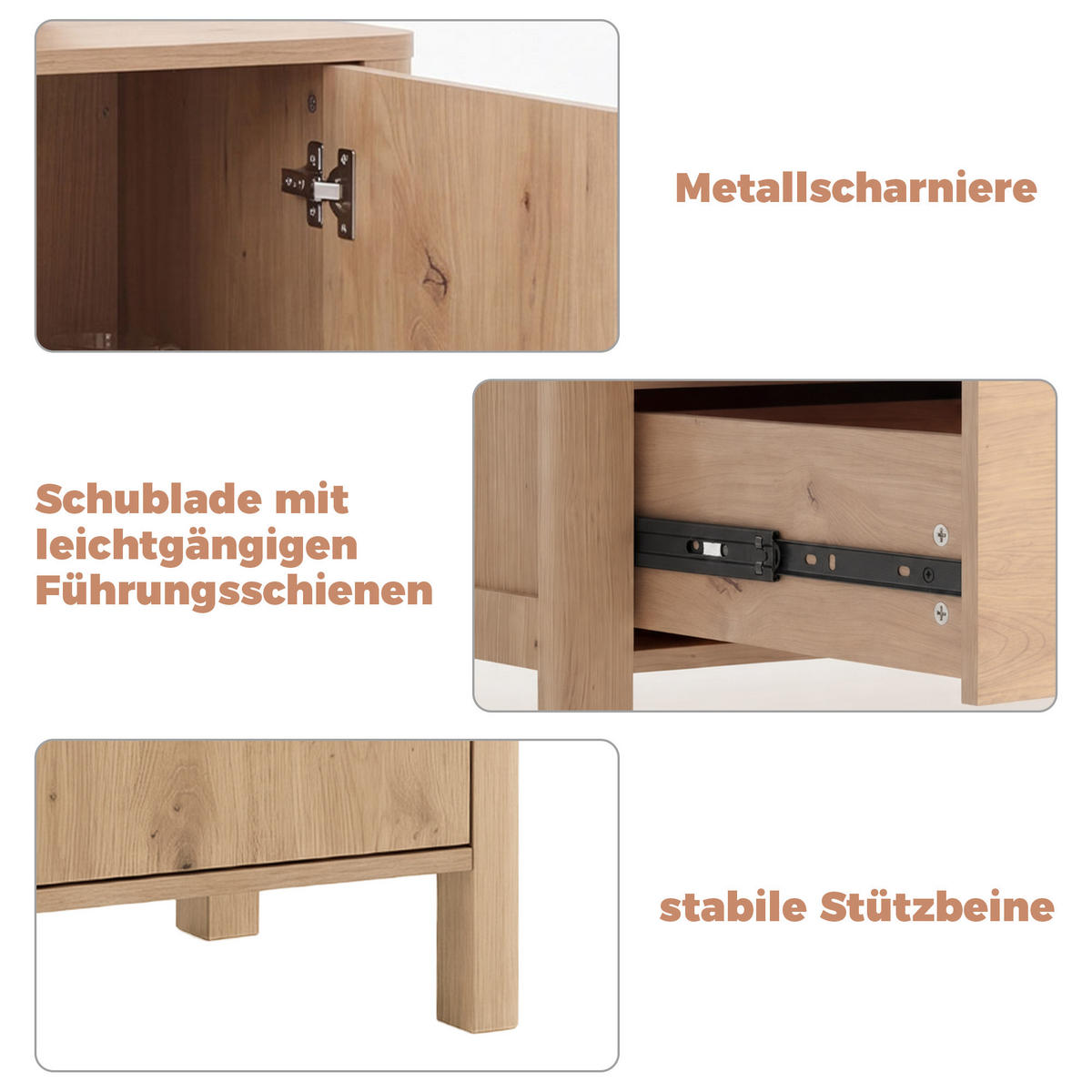 SIDEBOARD DE-38869 120/40/80 cm 3 Schubladen und 2 Türen Eiche - Eichefarben, Holzwerkstoff (120/80/40cm) - ComfortXL