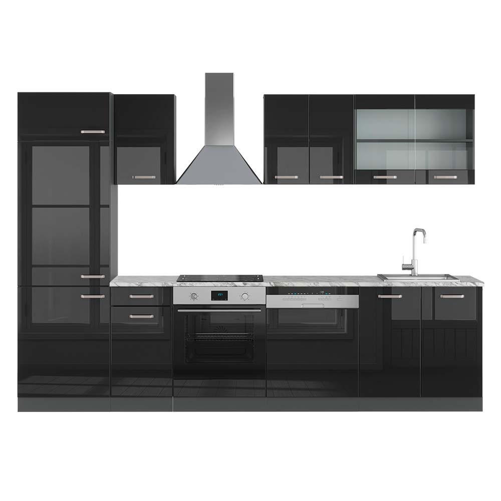 KÜCHE R-Line Schwarz Hochglanz/Anthrazit 300 cm, AP Marmor - Schwarz Hochglanz/Anthrazit, Holzwerkstoff (300/81.6/60cm) - Vicco