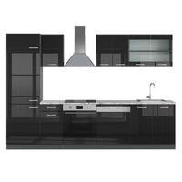 KÜCHE R-Line Schwarz Hochglanz/Anthrazit 300 cm, AP Marmor - Schwarz Hochglanz/Anthrazit, Holzwerkstoff (300/81.6/60cm) - Vicco