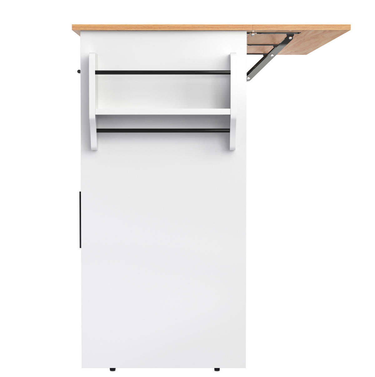 KÜCHENINSEL 120/46(70)/91,5 cm aus MDF mit klappbarer Tischplatte, Rollen und austauschbaren Holzfüßen, Weiß/Natur - Weiß, Holzwerkstoff (120/91.5/70cm) - Redom