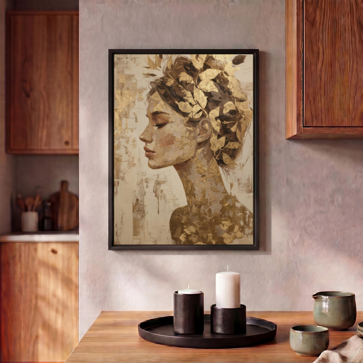 LEINWAND Bilder mit Rahmen - Frau - Gold - Abstrakt - Textur - 30x40 - Goldfarben, Textil (30/40cm) - MuchoWow
