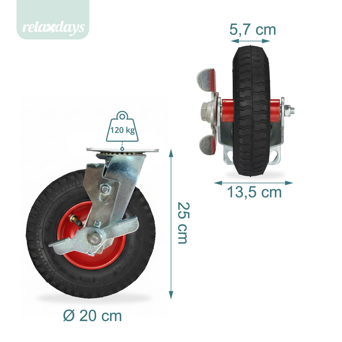 POJEZDOVÉ KOLO Černá Červená pneumatické s brzdou 120 kg - různobarevná, kov/plast (13.5/25/20cm) - Relaxdays