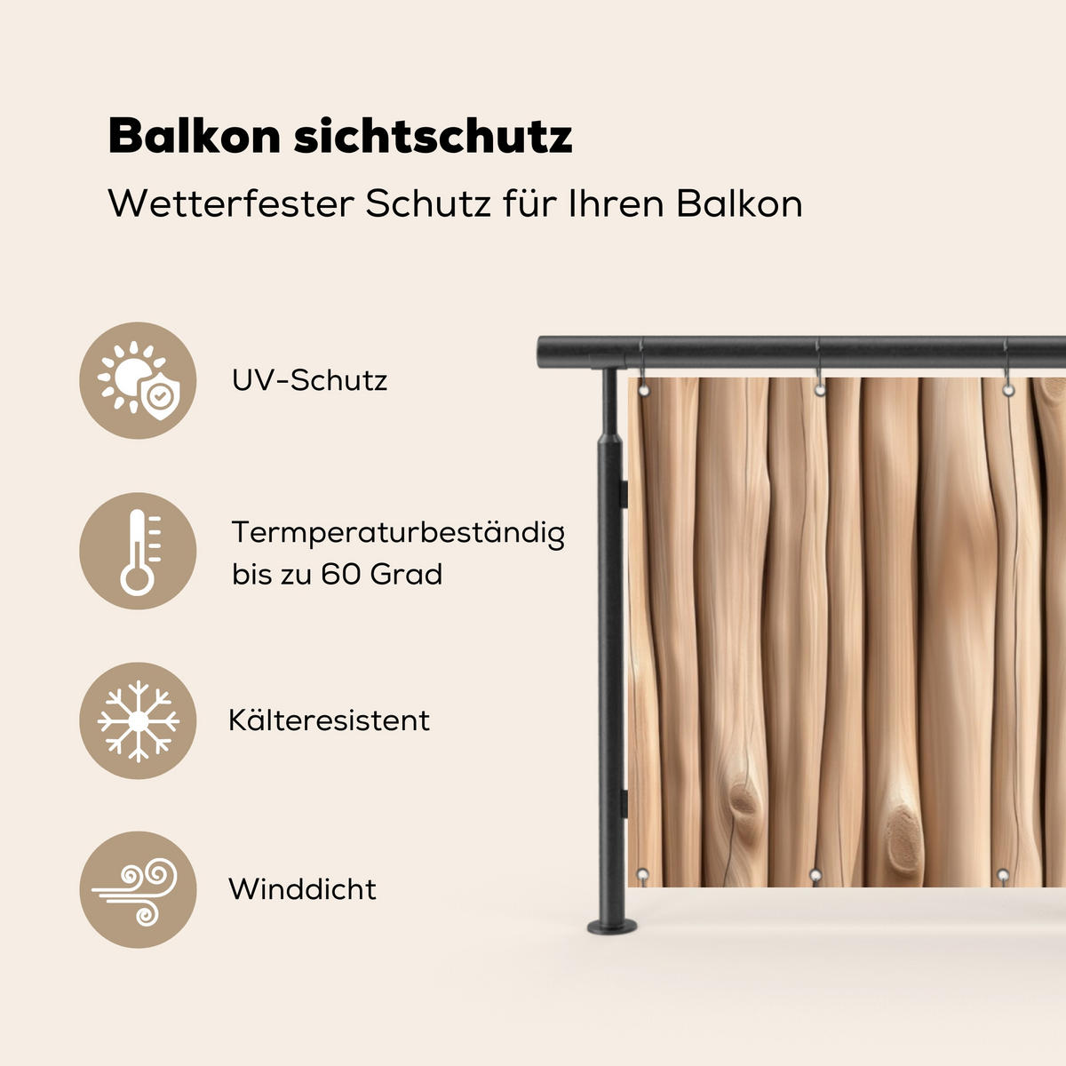 BALKON-SICHTSCHUTZ Holz - Stiel - Hellbraun - Ahornfarben, Kunststoff (300/110cm) - MuchoWow