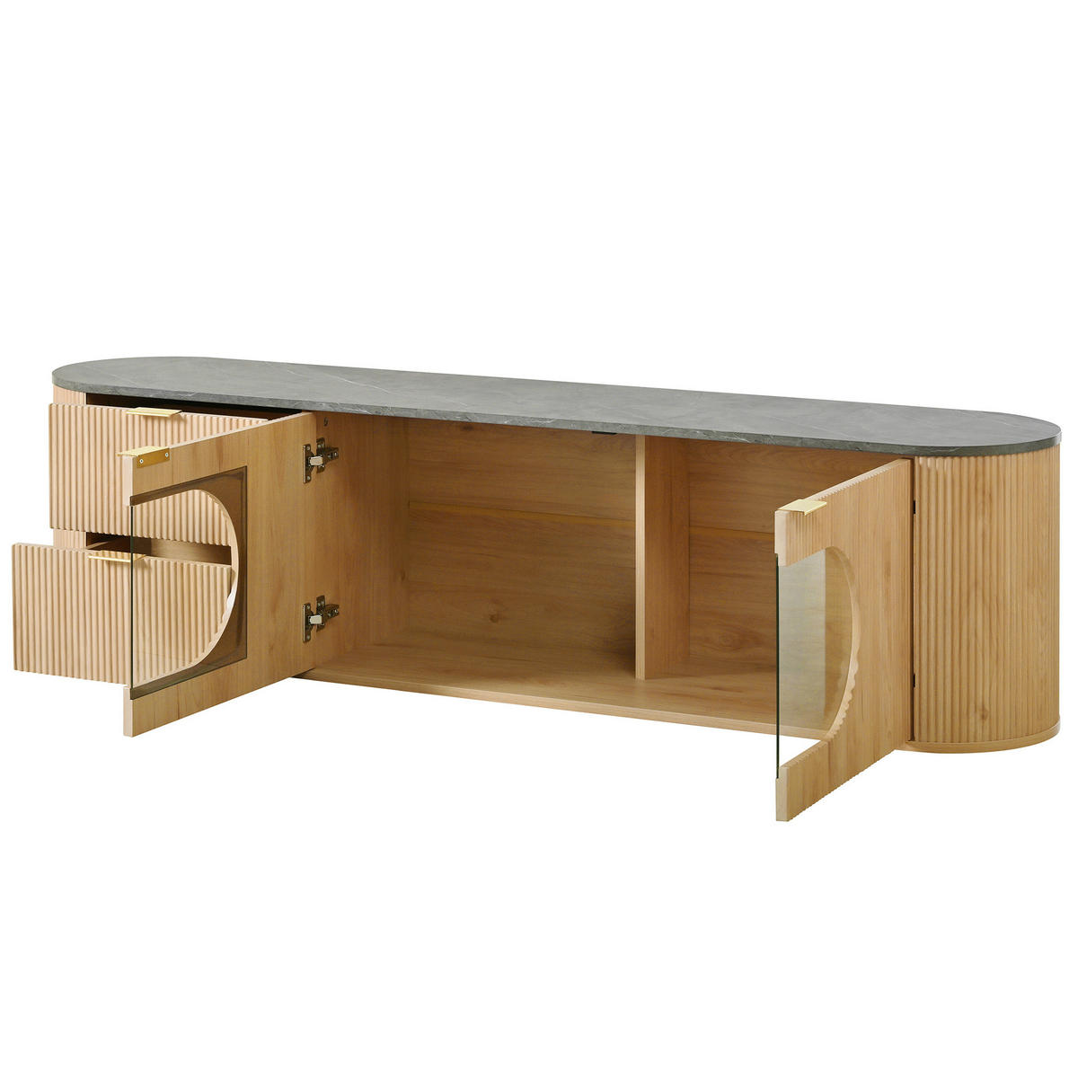 TV-SCHRANK 172/38/45,5 cm natur aus MDF und Glas mit 3D-Fronten - Hellbraun, Holzwerkstoff (172/45.5/38cm) - OKWISH