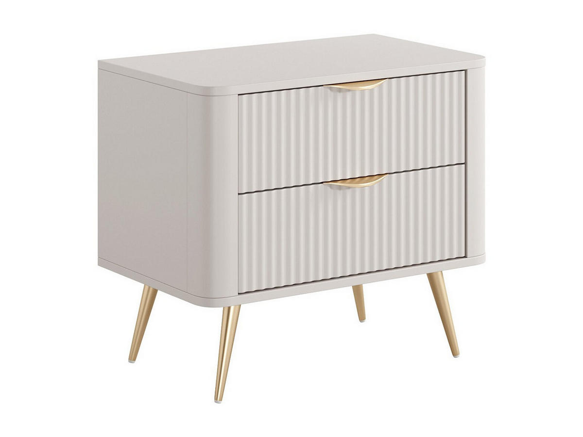 NACHTTISCH 2er-Set mit 2 Schubladen - Beige & Goldfarben - ELONARIA - Beige, Holz (63.2/55.3/38cm) - Vente-Unique