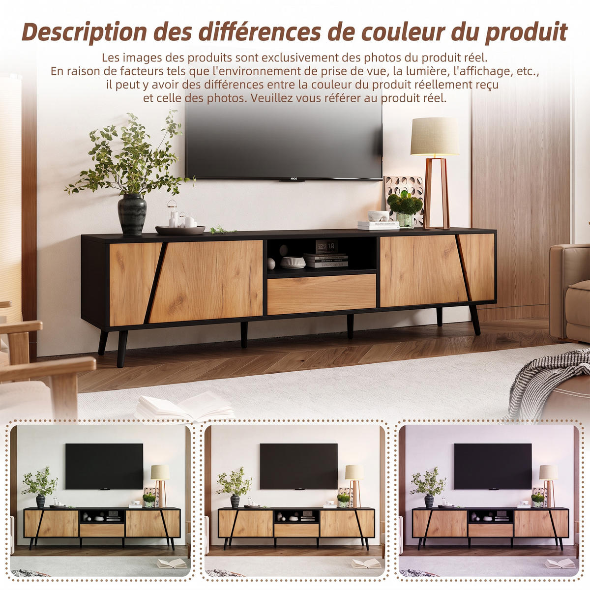 TV-LOWBOARD mit 1 Schublade und 2 Türen, Moderne minimalistische, Stützbeinen aus Massivholz, 180 x 40 x 46 cm - Multicolor, Holz/Metall (40/46/180cm) - GENKI LIVING
