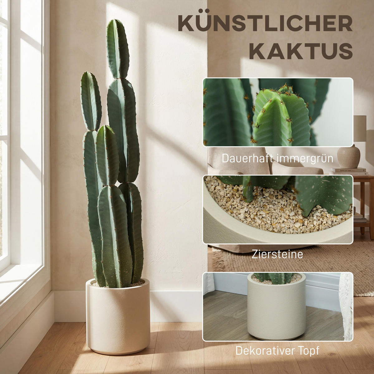 KUNSTPFLANZE Kunststoff Grün - Beige/Grün, Kunststoff (111cm) - HOMCOM
