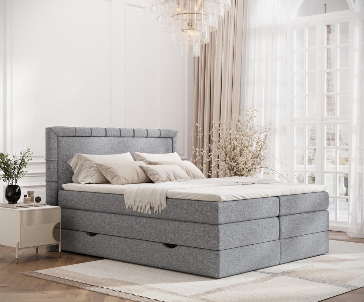 BOXSPRINGBETT Rosabel Grau 140/200 cm mit Matratze und Topper - Schwarz/Grau, Holz/Holzwerkstoff (140/200cm) - Maison de Reve