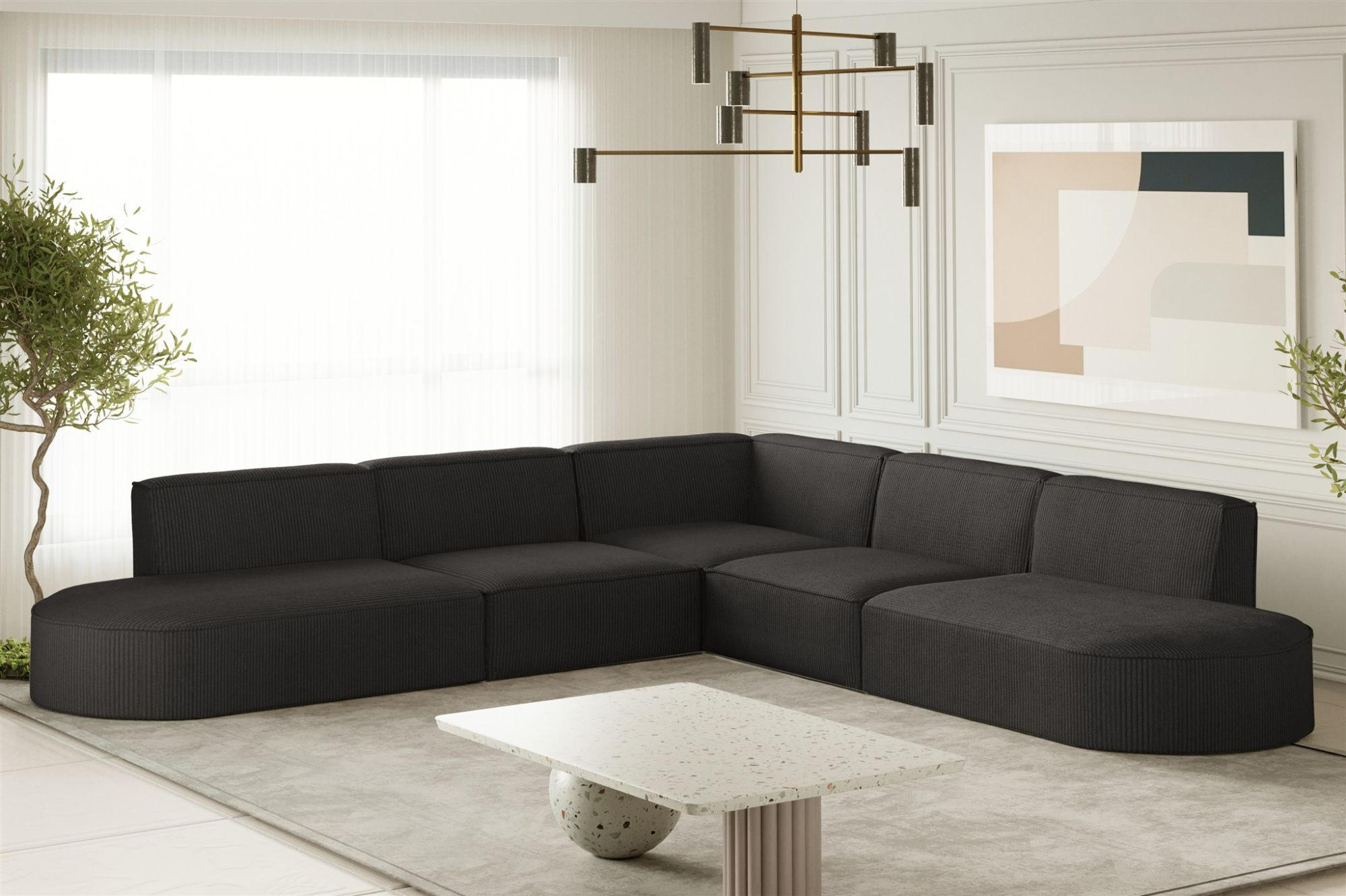 ECKSOFA Palma In Scala - Anthrazit, Holzwerkstoff/Textil (276/276cm) - Fun Möbel