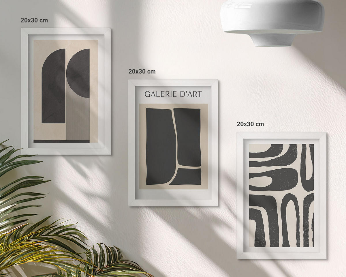 BILDER SET 3er Set - 20x30 cm Weißer Rahmen - Abstrakte minimalistische Poster - Weiß, Kunststoff (20/30cm) - TULUP