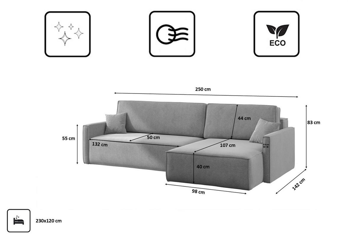 SCHLAFSOFA Carlos L-Form, Ecksofa Mit Bettkasten Und Schlaffunktion Stoff Salvador Rechts Grau - Grau, Holz/Textil (250/83/142cm) - Kaiser Möbel