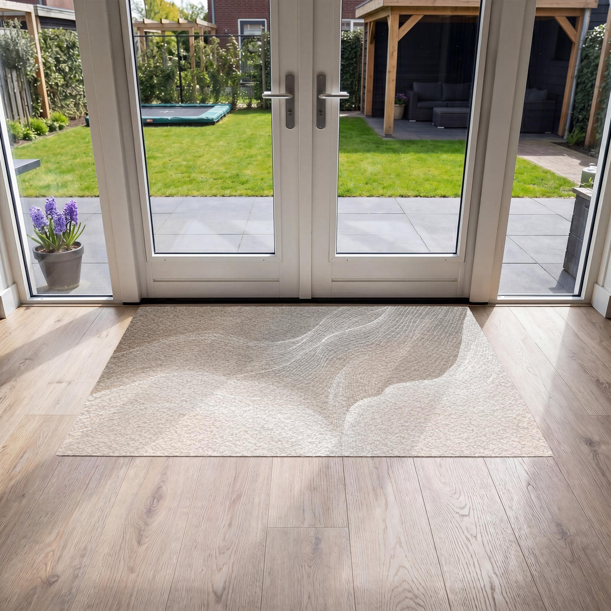 FUSSMATTE Wellenlinien - Luftströme - Harmonisch Schmutzfänger 150x90 cm - Beige, Kunststoff (150/90cm) - MuchoWow