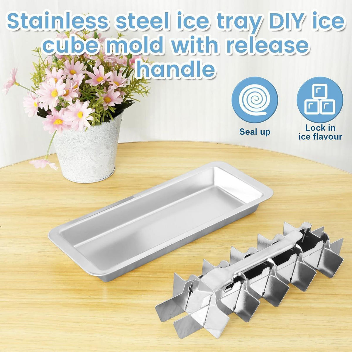 EISWÜRFELFORM Edelstahl 18 Steckplätze mit Henkel - Silberfarben, Metall (12/3/28cm)
