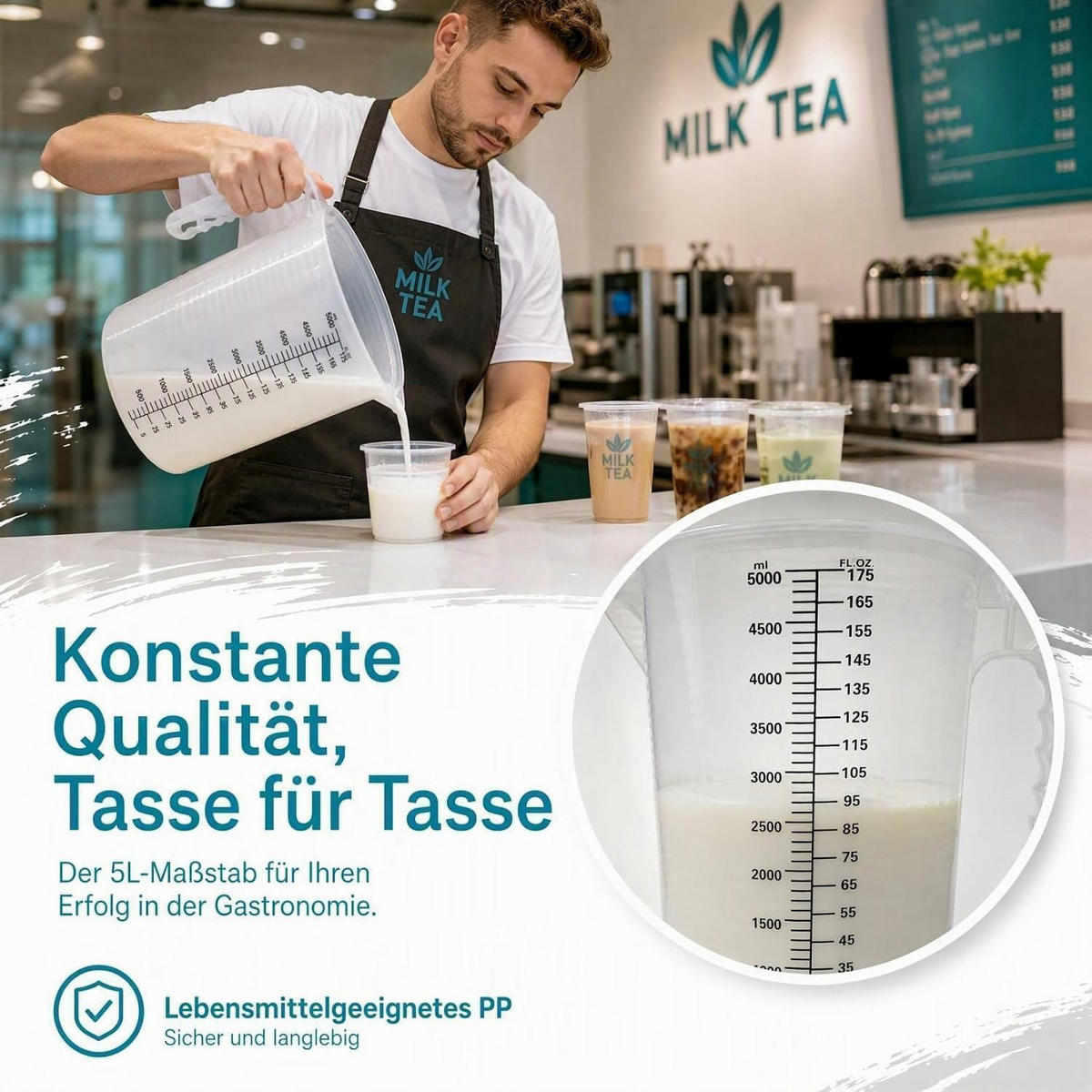 MESSBECHER 5 Liter mit Deckel und Skala - Transparent, Kunststoff (5L)
