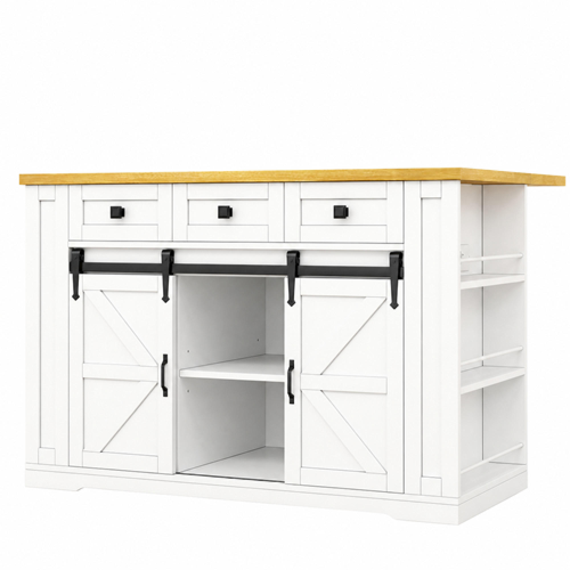KÜCHENINSEL 145/45/94.5 cm Weiß mit 2 Schublade, klappbarer Arbeitsplatte und 5 Rollen - Weiß, Holz/Holzwerkstoff (80/87/130cm) - Oxeza