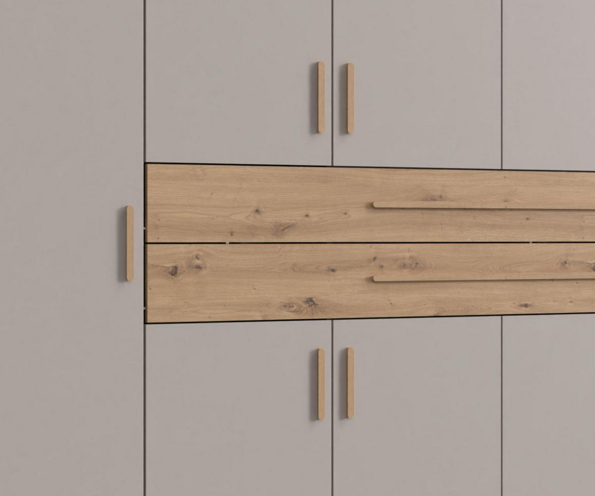 SKŘÍŇ S OTOČNÝMI DVEŘMI B270/H208/T58 cm, béžovo-šedá, šatní skříň se 2 velkými zásuvkami a úchytkami v dekoru dub Artisan / 22642 - šedobéžová/dub artisan, kompozitní dřevo/plast (270/208/58cm) - luma-home