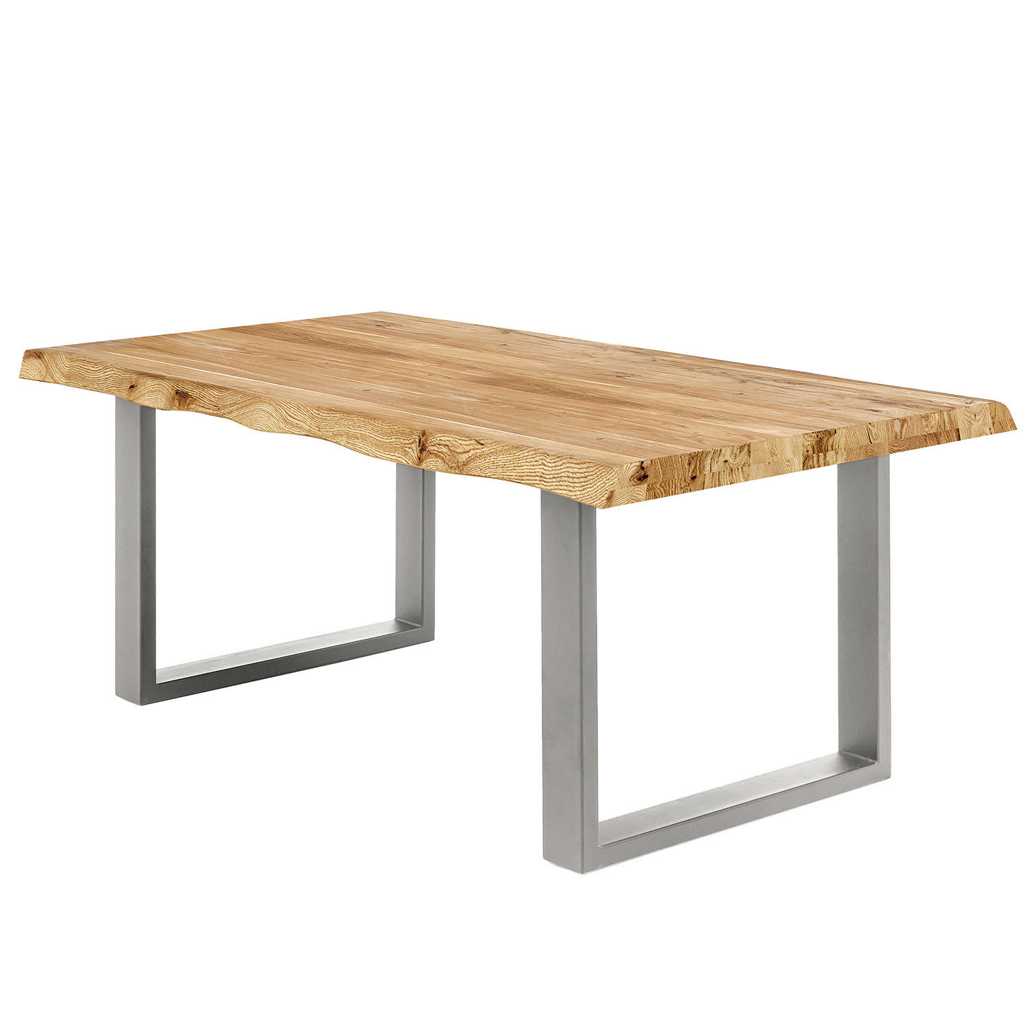ESSTISCH - Metall / Massivholz - Eichefarben/Silberfarben, Holz/Metall (100/200/76cm) - home24