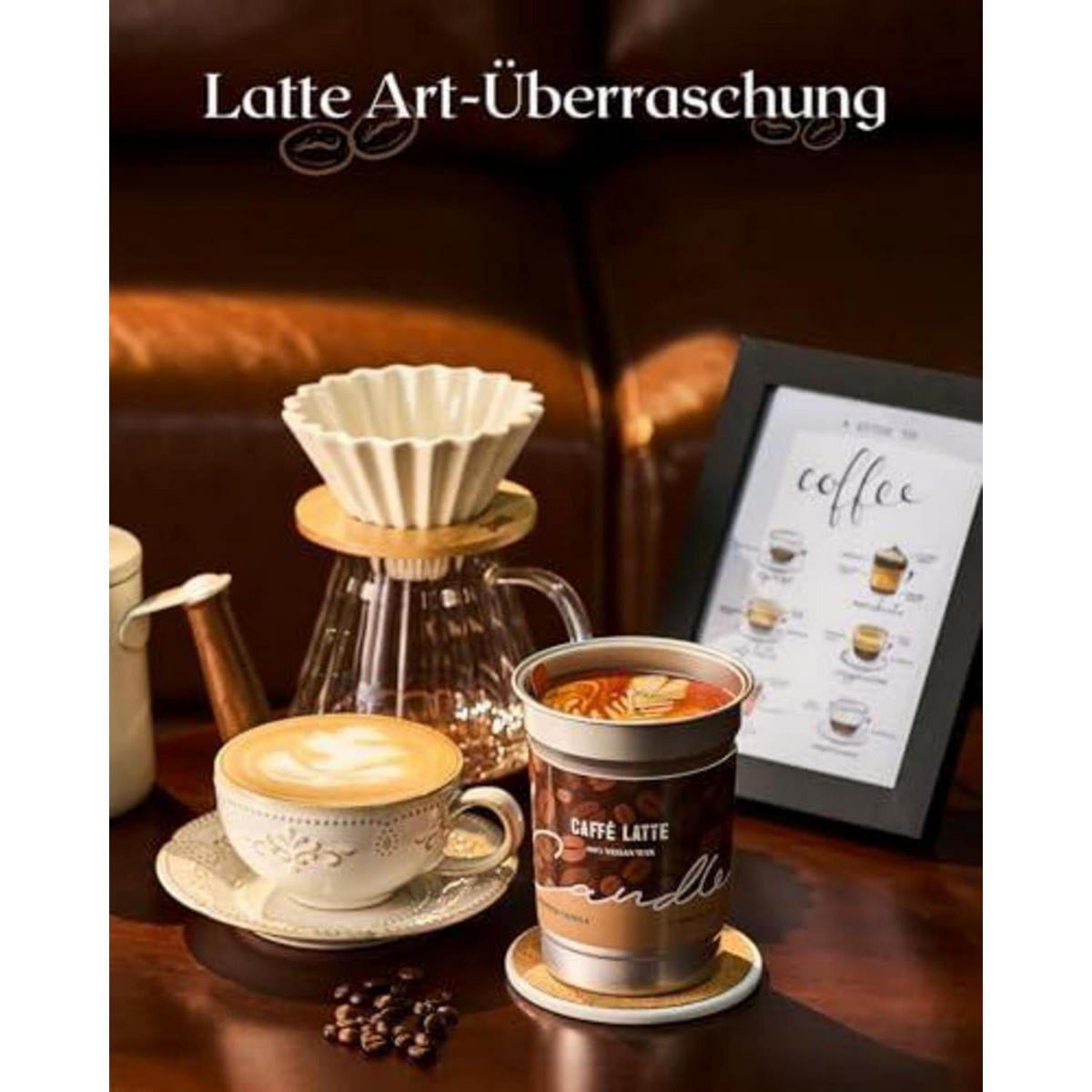 DUFTKERZE Caffe Latte 460g Sojawachs vegan Brenndauer bis 99 Std. - Braun, Glas (7cm)