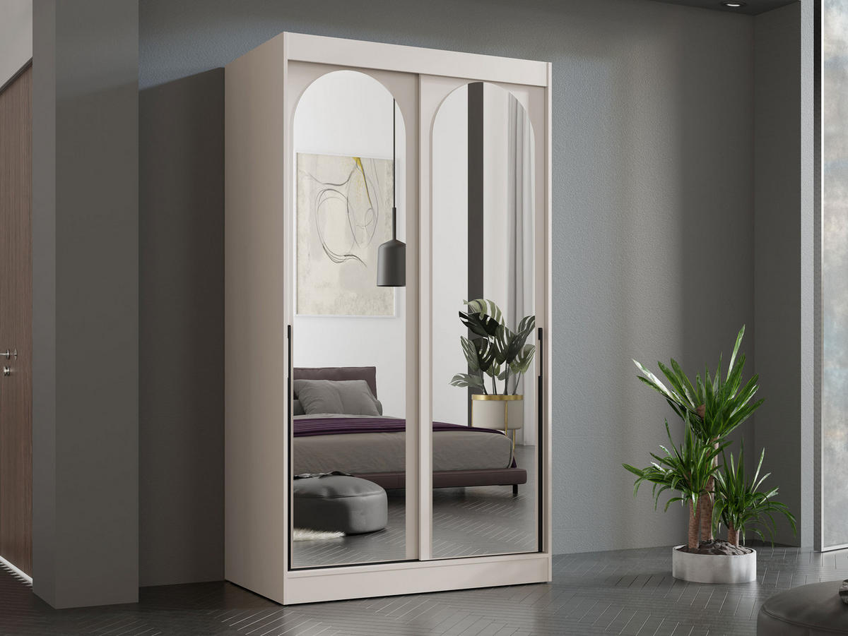 SCHIEBETÜRENSCHRANK Modin 120 - Kaschmir/Schwarz, Holzwerkstoff/Kunststoff (120/216/65cm) - MIRJAN24