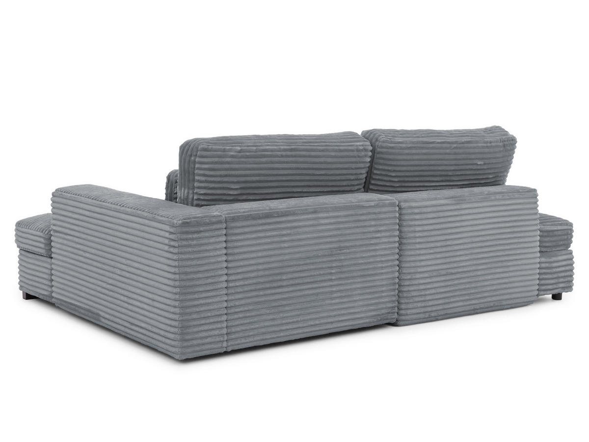 ECKSOFA Wolke mit tiefer Sitzfläche, Schlaffunktion und praktischem Bettkasten aus weichem Grau Cordstoff - Schwarz/Grau, Holz/Kunststoff (225/162cm) - S-Style