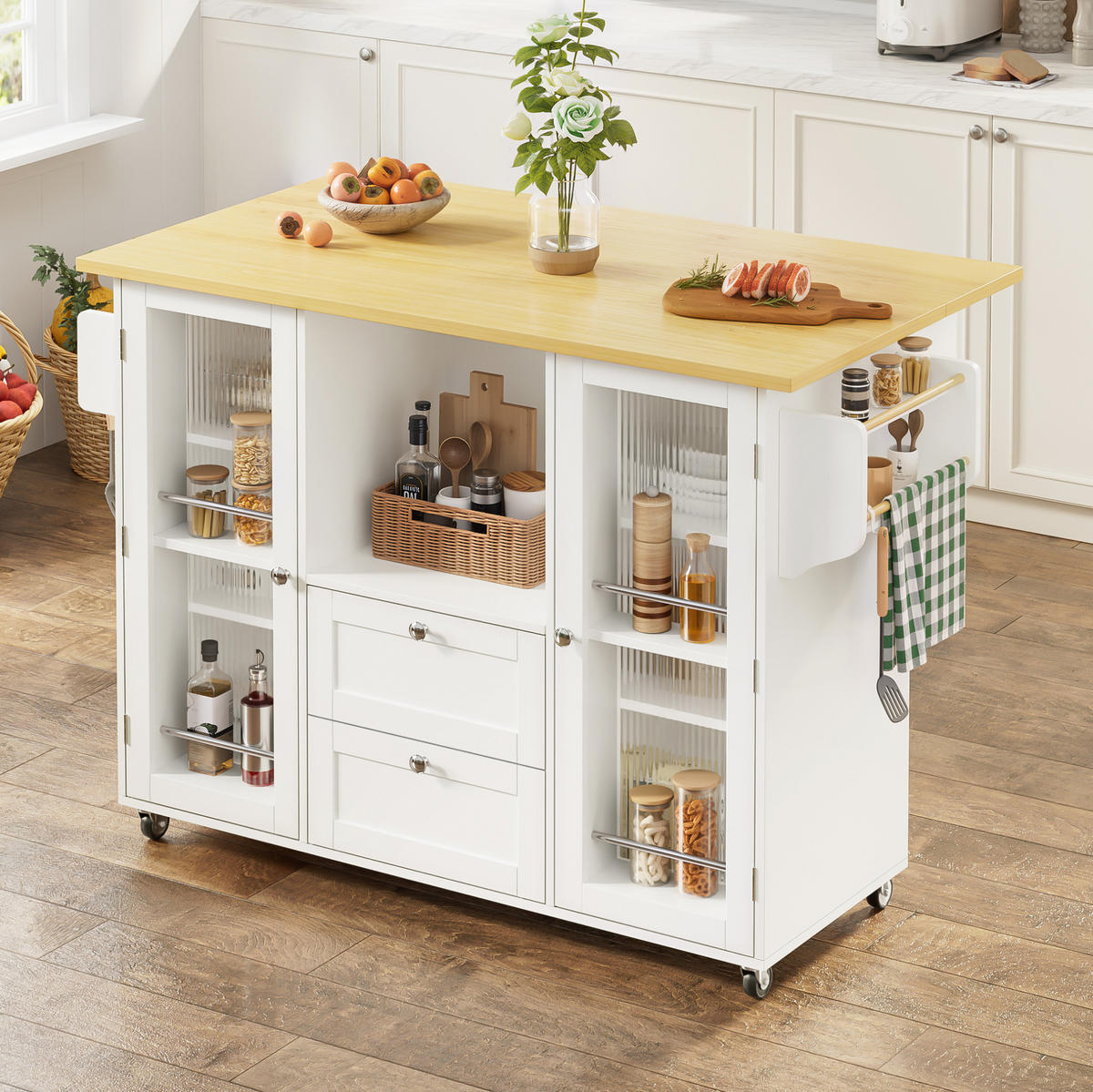 KÜCHENINSEL mit klappbarer Arbeitsplatte 120 x 45/70 x 92 cm Natural White - Naturfarben, Holz (70/92/120cm) - Beauniv