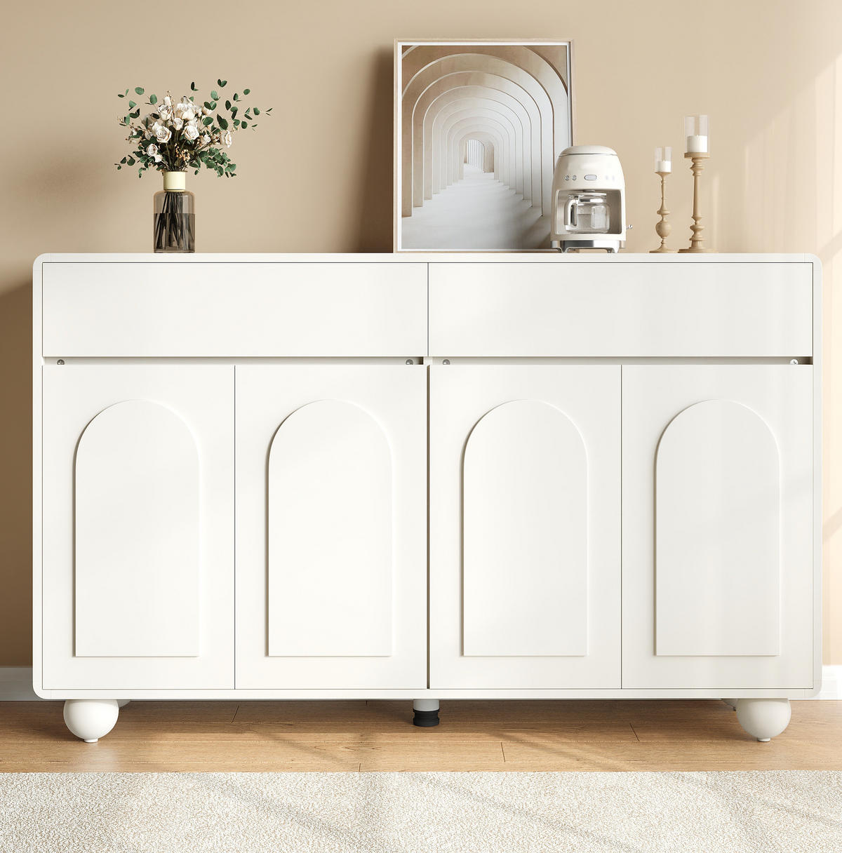SIDEBOARD 140/38/89 cm Weiß aus Spanplatte und MDF mit 2 Schubladen - Weiß, Holzwerkstoff (140/89/38cm) - OKWISH