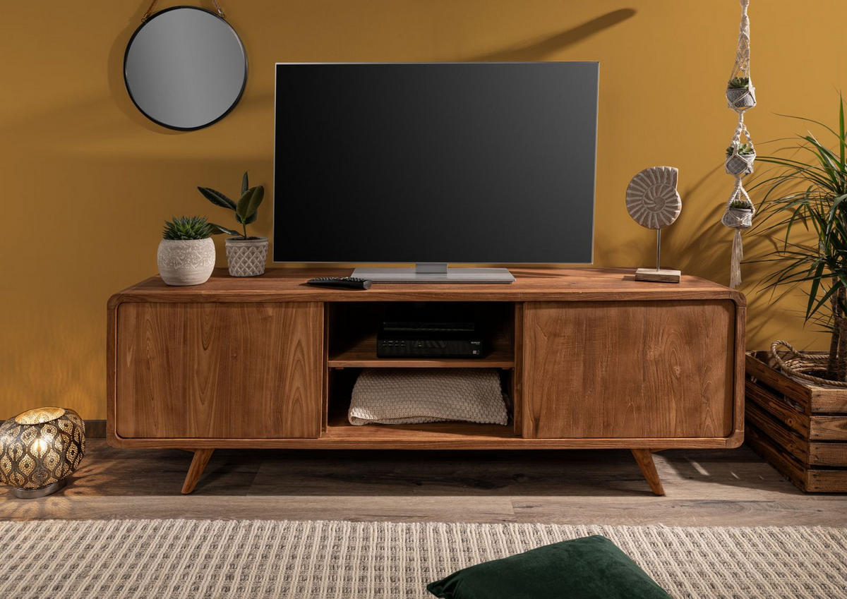 TV-BOARD Teak 180x45x60 natur unbehandelt BUTON #104 - Naturfarben, Holz (180/60/45cm) - Massivmoebel24