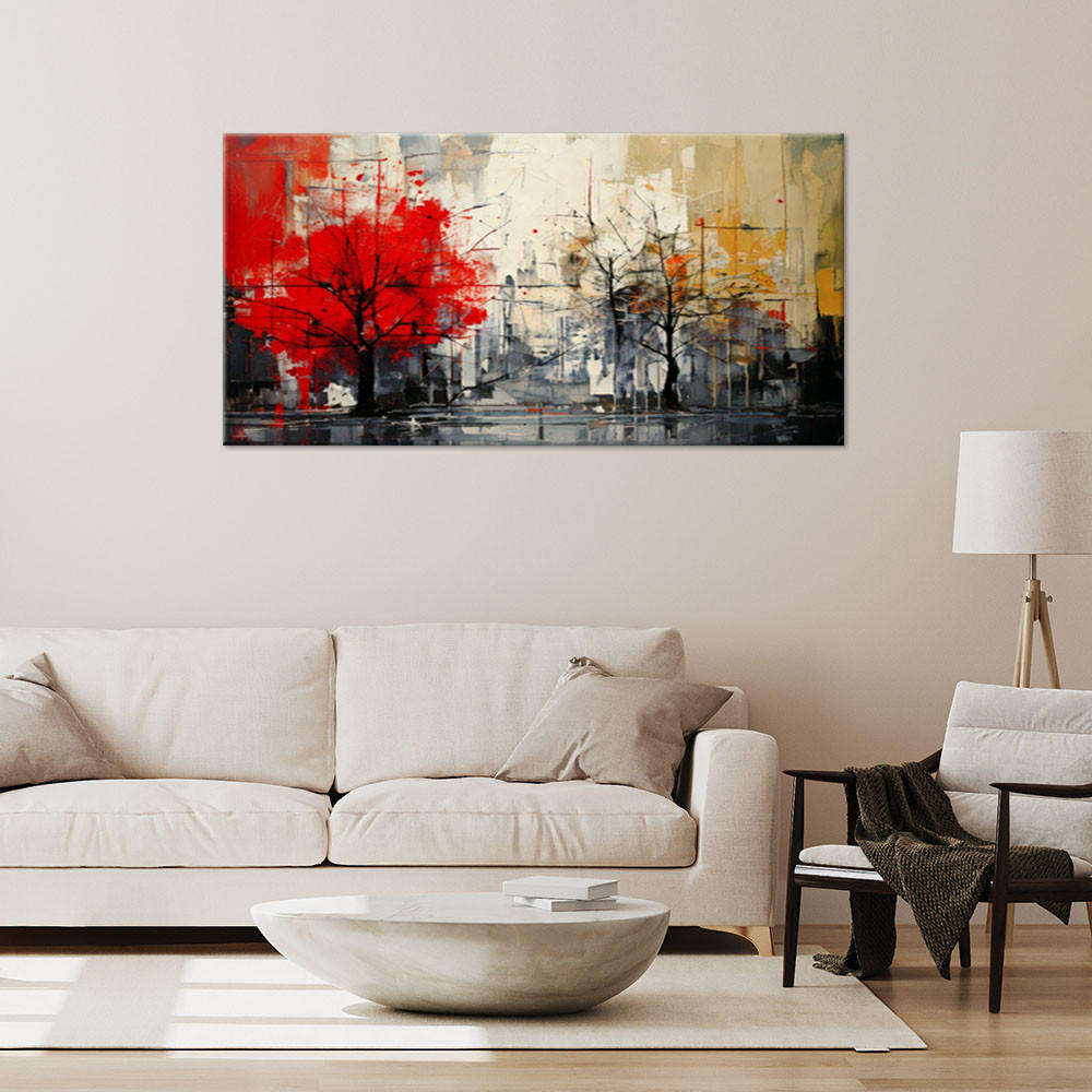 LEINWANDBILD Bäume Landschaft Abstraktion 120x60cm - Rot, Textil (120/60cm) - Feeby