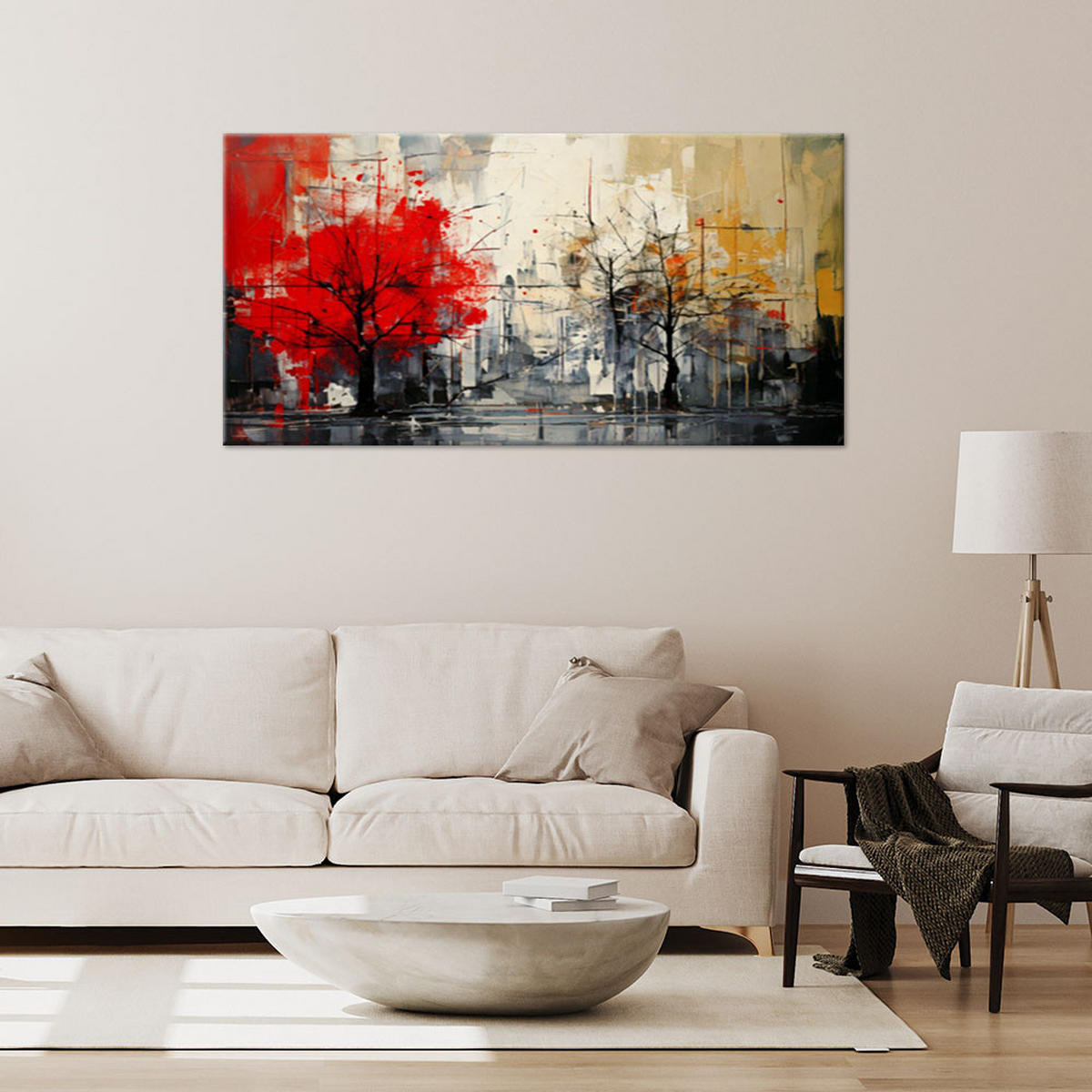 LEINWANDBILD Bäume Landschaft Abstraktion 120x60cm - Rot, Textil (120/60cm) - Feeby