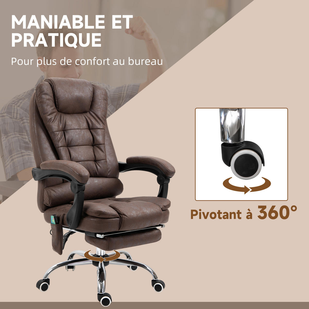 CHEFSESSEL DE-11686 Massage & Heizfunktion Braun - Braun, Metall (70/119/65cm) - ComfortXL