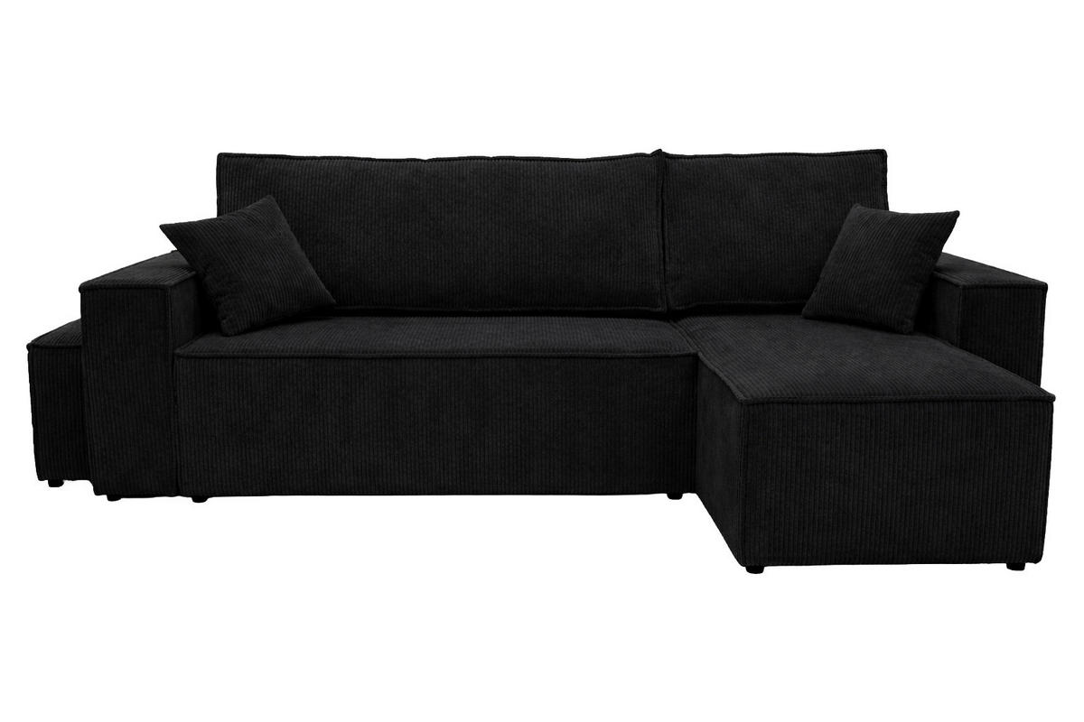 ECKSOFA Mit Schlaffunktion Und Pouf, Cordstoff Poso, Schwarz, Rechts, Best L Mit Pouf - Schwarz, Holz (244/145cm) - Kaiser Möbel