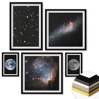 WANDBILDER 5er-Set - 50x50 cm & 20x30 cm & 40x60 cm Schwarzer Rahmen - Galaxie Weltraum Mond - Schwarz, Kunststoff (40/60cm) - ArtPrintCave