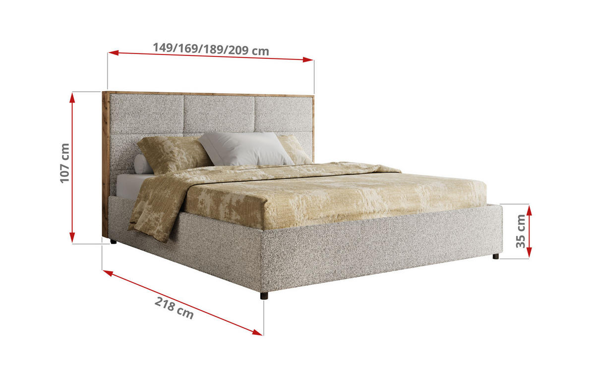 POLSTERBETT LERIO CLASSIC 140/200 - Hellgrau Strukture - Schaum-Matratze - Hellgrau, Textil (140/200cm) - MKS