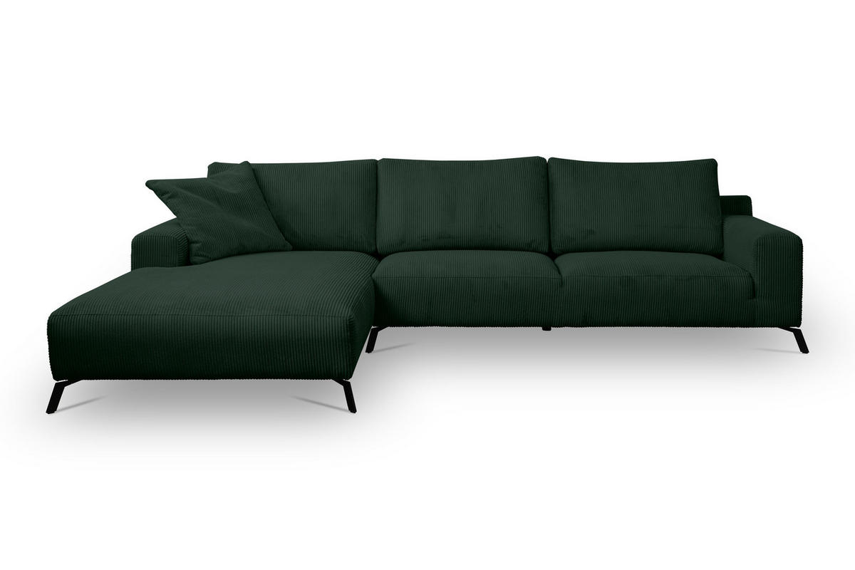 ECKSOFA Aspen in L-Form, Coach Farbe: Grün, Cordstoff, Ottomane Links - Grün, Textil (187/312cm) - VENASI MÖBEL