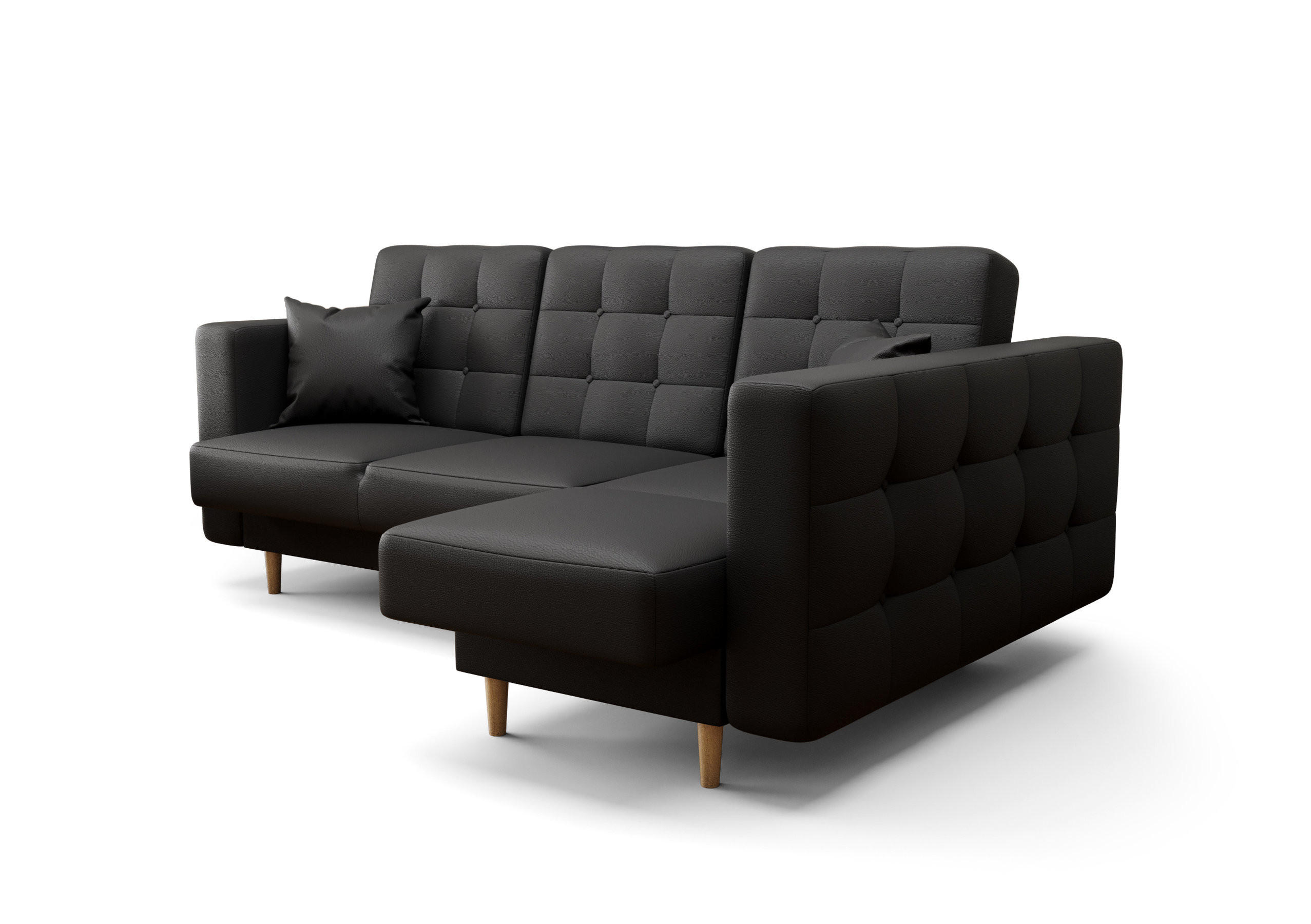 ECKSOFA KONGO RBN12, Eckcouch in L-Form mit Schlaffunktion, Farbe: Schwarz, Kunstleder, Ottomane Rechts - Schwarz, Textil (225/158cm) - O-Sofa