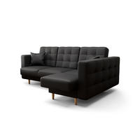 ECKSOFA KONGO RBN12, Eckcouch in L-Form mit Schlaffunktion, Farbe: Schwarz, Kunstleder, Ottomane Rechts - Schwarz, Textil (225/158cm) - O-Sofa